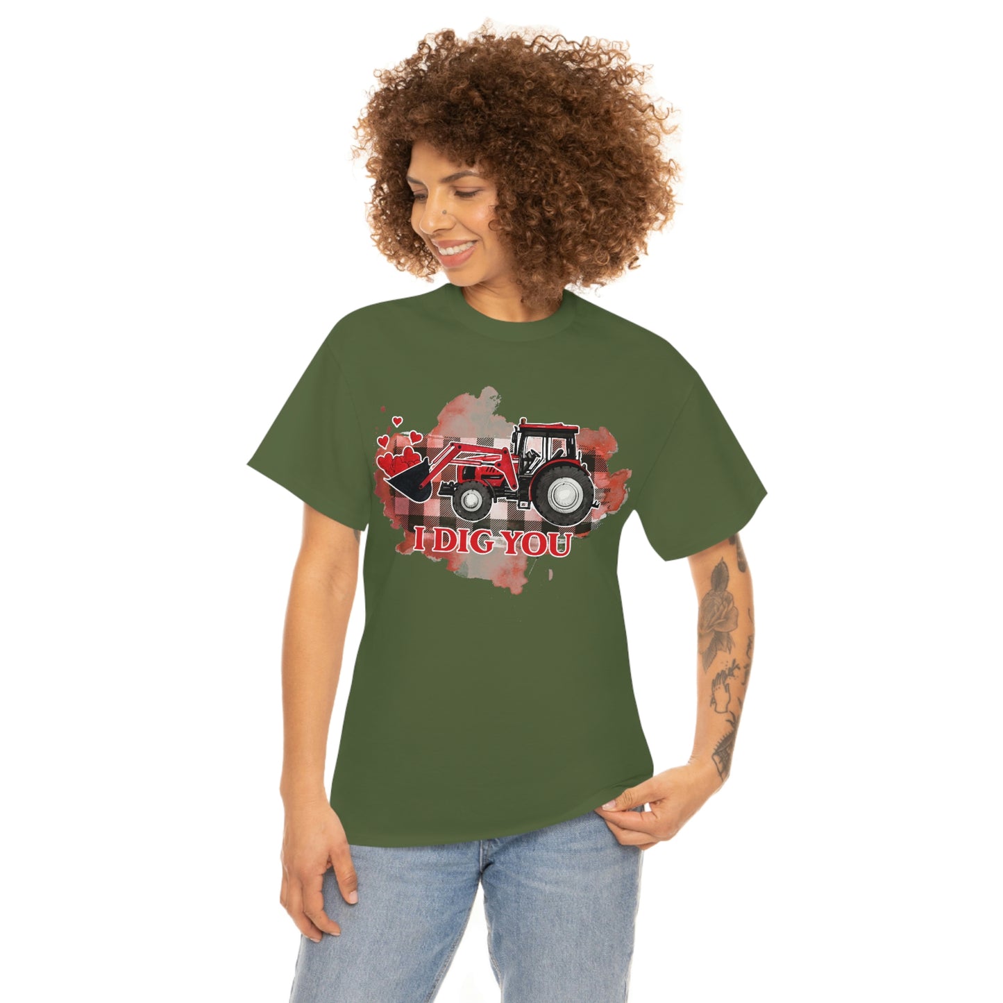 I Dig You Tractor Valentine Tshirt Unisex Heavy Cotton Tee