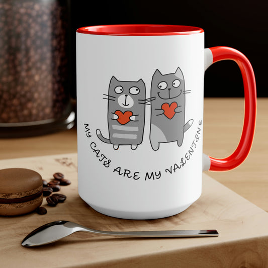 My Cats are my valentine Two-Tone Coffee Mugs, 15oz, Valentine Gift, Pet Lover Valentine Mug