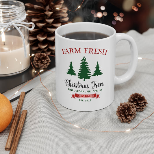 Christmas Mug,Farm Fresh Christmas Coffee Mug,Vintage Christmas Tree Mug,Funny Christmas Mug - Tumble Hills