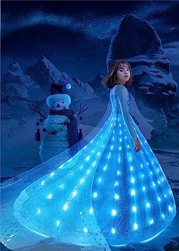 Light Up Snow Costumes Princess Dress Girls Halloween Costumes Little Toddler Ice Clothes Led Ice Christmas Kids Birthday Party Play Outfit Singing Siter Anna Snow Vestido, Blue, 2-3 Years