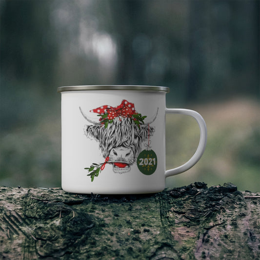 Christmas Heifer with Bow Camping Mug, Christmas 2021 mug, Gift ,Funny Farm Animal Christmas, Farm Animal mug - Tumble Hills