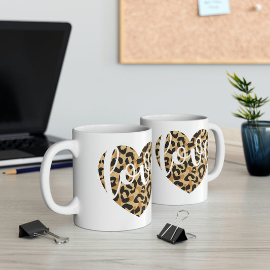 Love Heart Leopard Valentine Ceramic Mug 11oz