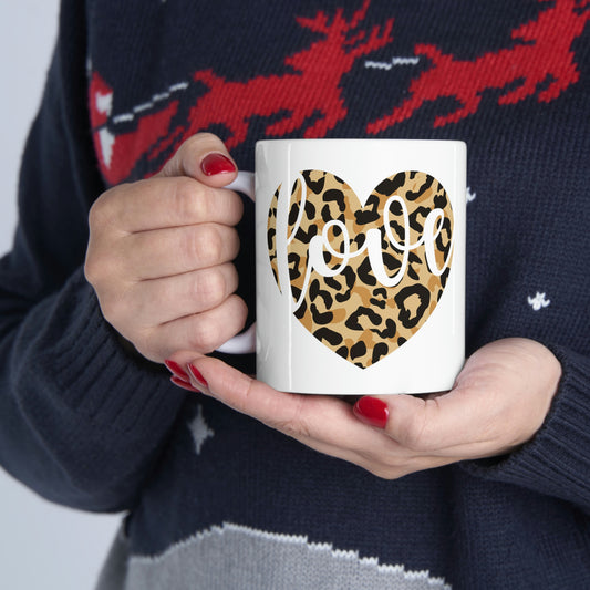 Love Heart Leopard Valentine Ceramic Mug 11oz