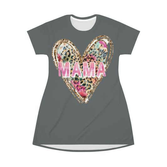 Valentine Mama Dress, Mother's Day Heart Dress, Sleepwear, Mama Nightgown, All Over Print T-Shirt Dress