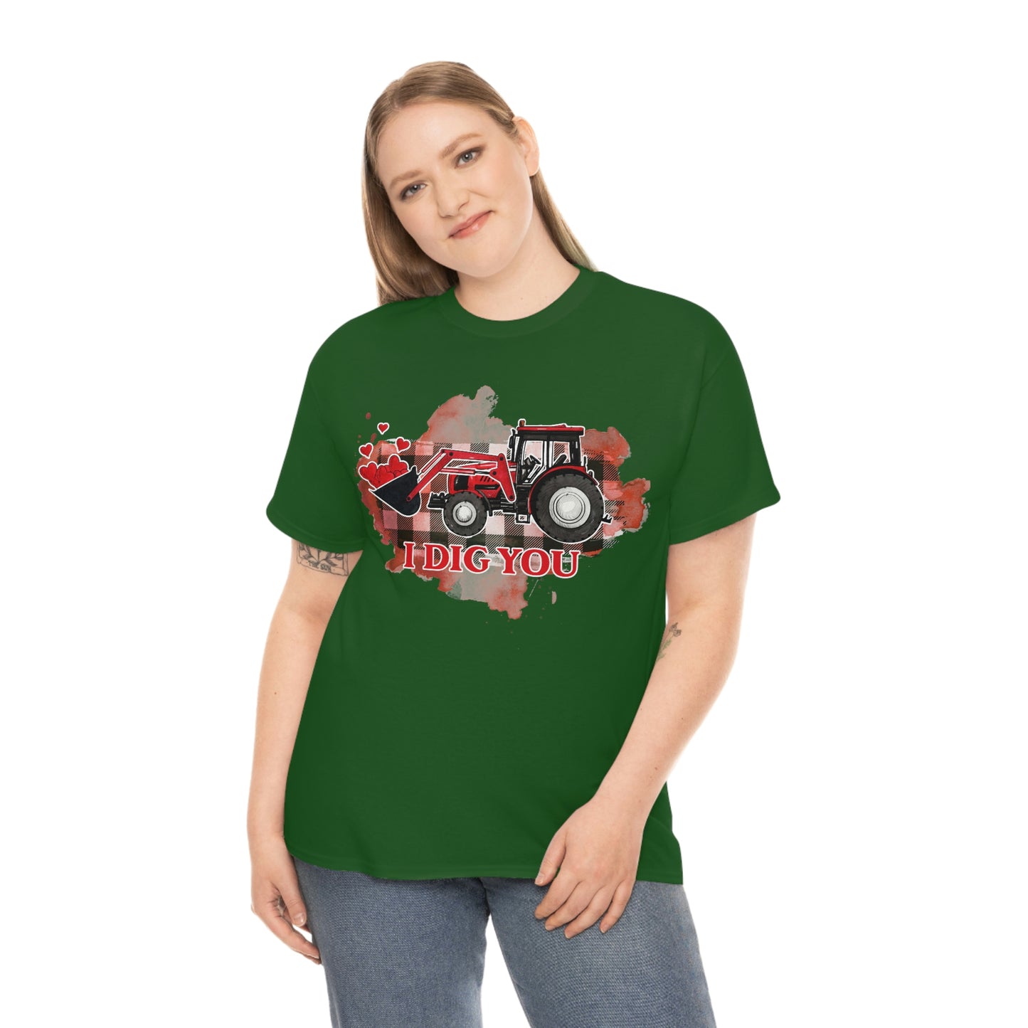 I Dig You Tractor Valentine Tshirt Unisex Heavy Cotton Tee