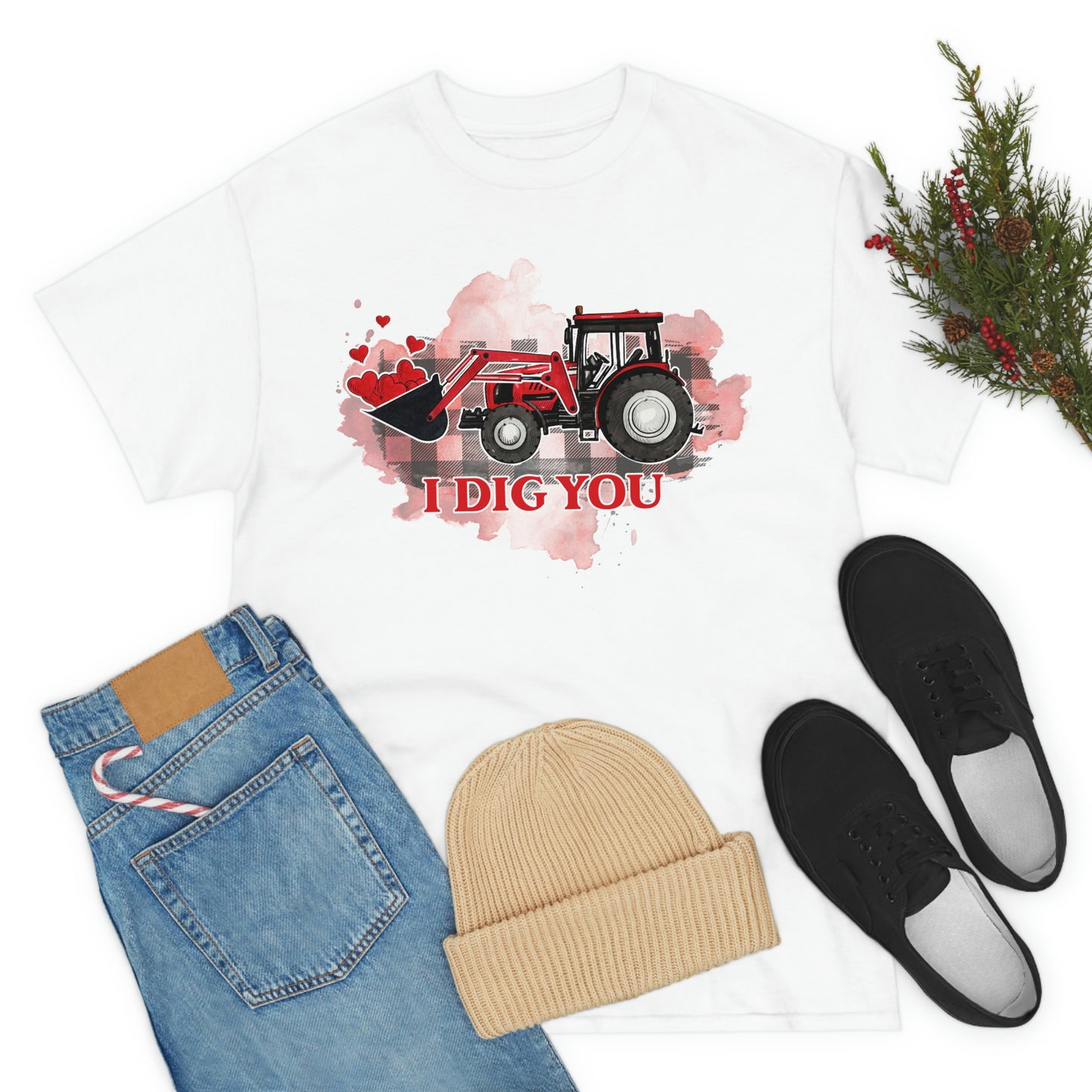 I Dig You Tractor Valentine Tshirt Unisex Heavy Cotton Tee