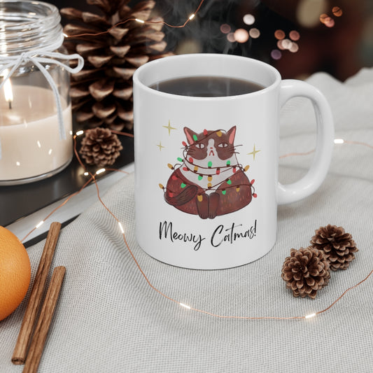 Meowy Catmas Mug, Funny Christmas Mug, Cat Lover Mug, Christmas Cat mug, Santa Mug ,Christmas Gift - Tumble Hills