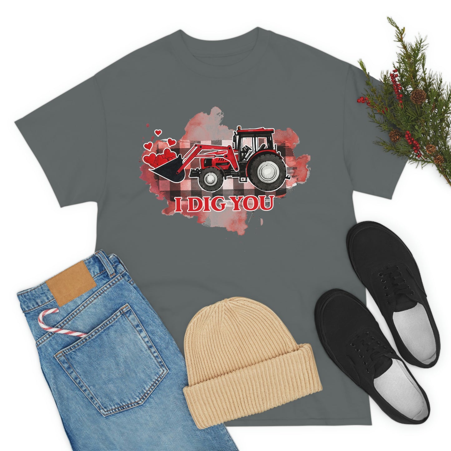 I Dig You Tractor Valentine Tshirt Unisex Heavy Cotton Tee