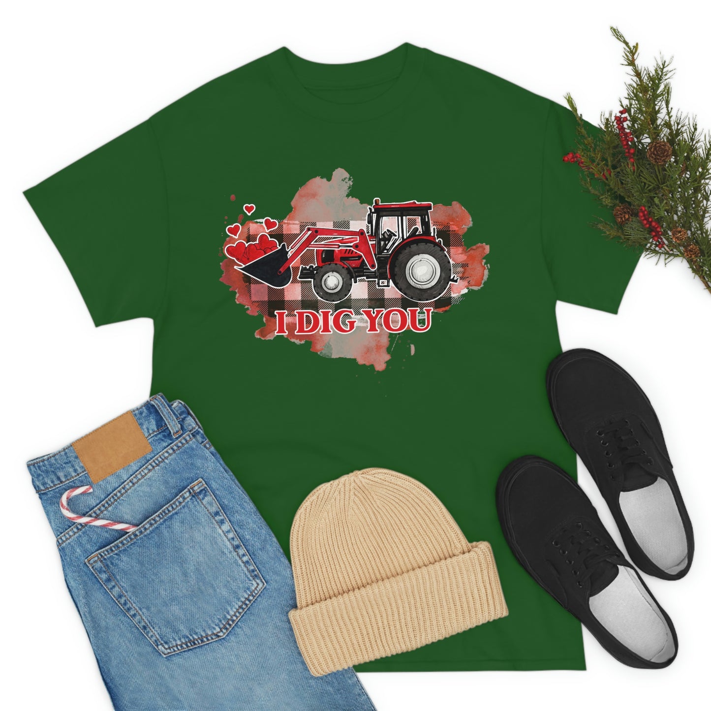 I Dig You Tractor Valentine Tshirt Unisex Heavy Cotton Tee