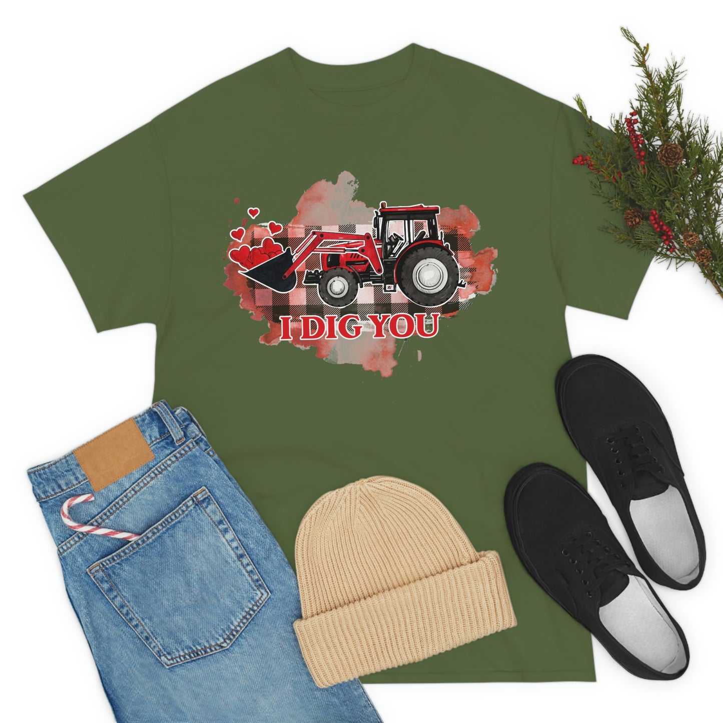 I Dig You Tractor Valentine Tshirt Unisex Heavy Cotton Tee