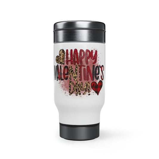 Happy Valentines Day Stainless Steel Travel Mug with Handle, 14oz