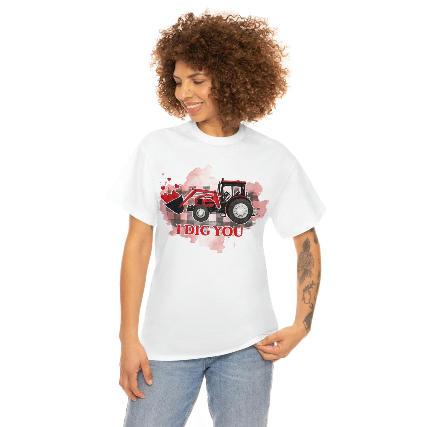 I Dig You Tractor Valentine Tshirt Unisex Heavy Cotton Tee