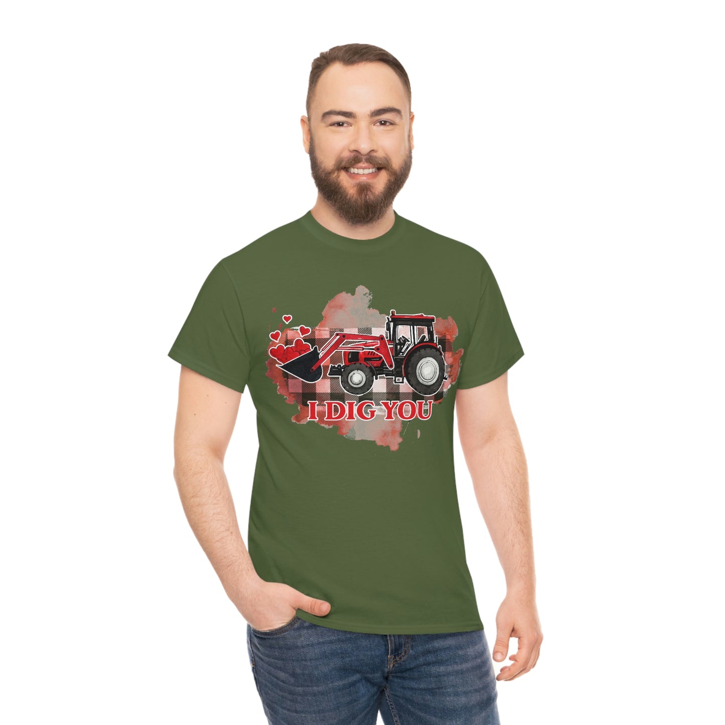 I Dig You Tractor Valentine Tshirt Unisex Heavy Cotton Tee