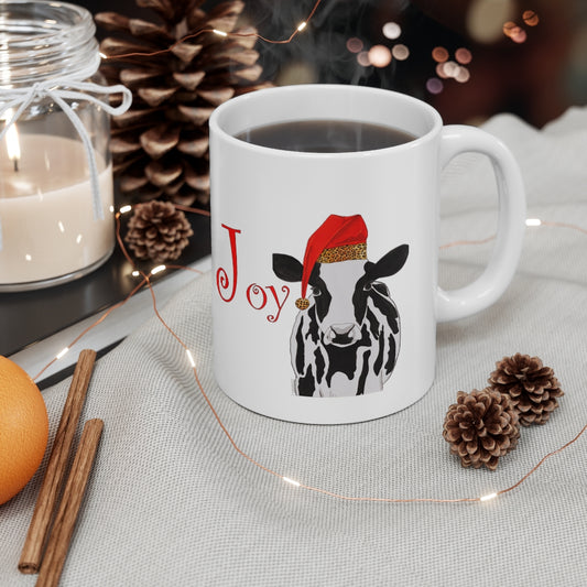 Cow Christmas Mug, Joy Cow in Santa Hat Christmas Mug,Funny Christmas Mug - Tumble Hills