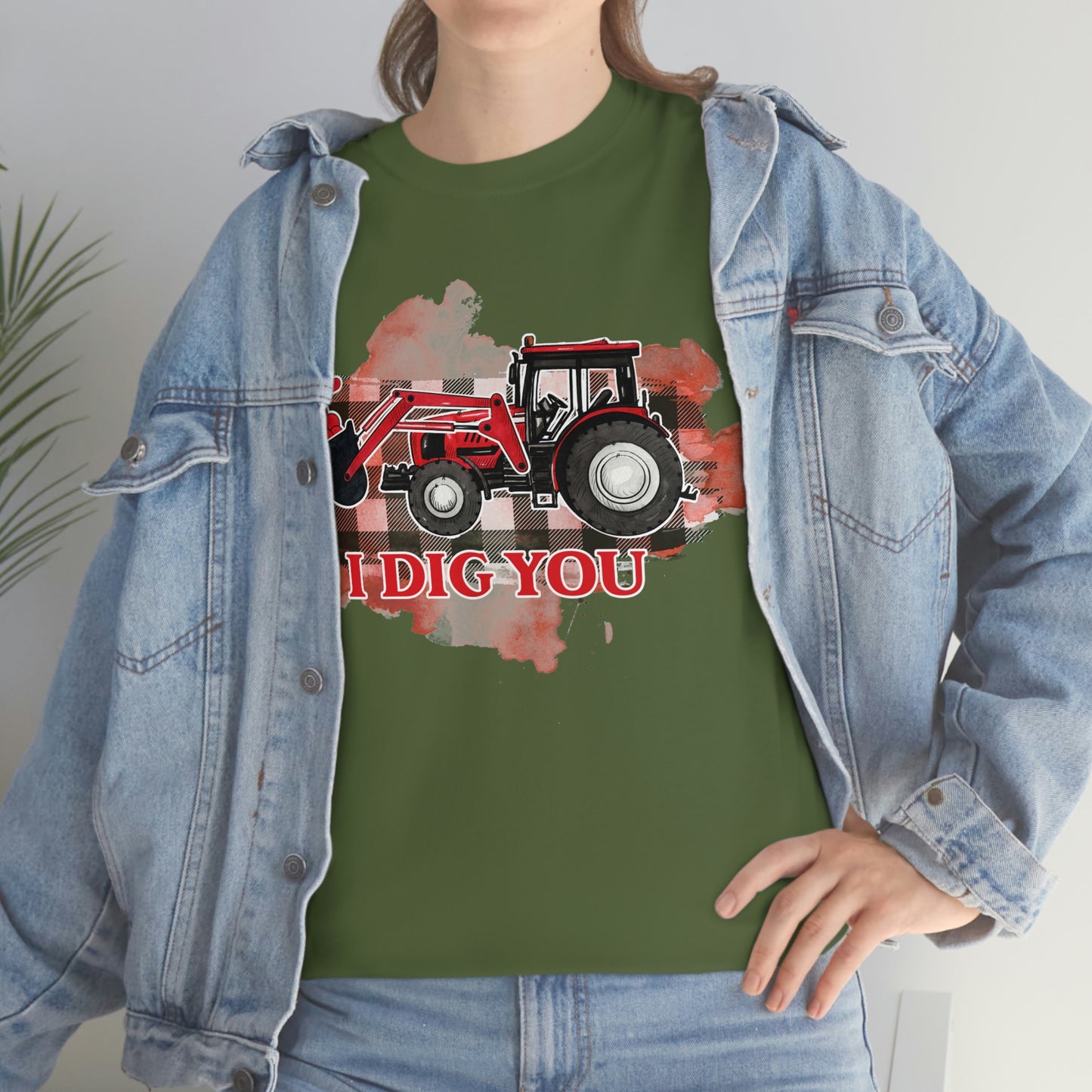 I Dig You Tractor Valentine Tshirt Unisex Heavy Cotton Tee