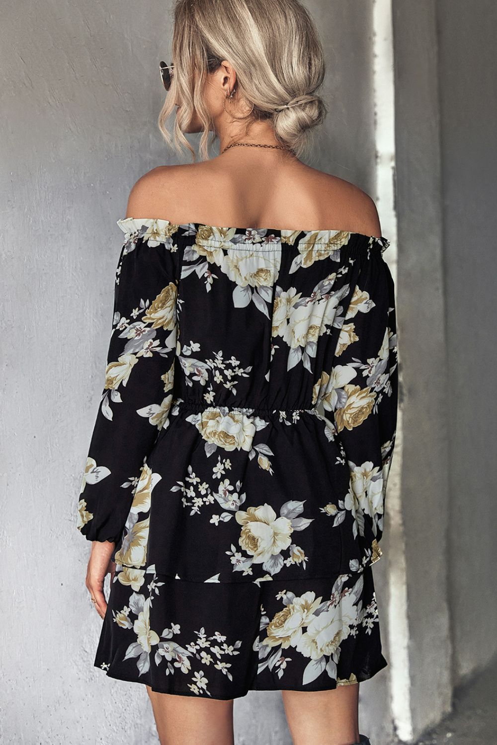 Floral Off-Shoulder Layered Mini Dress