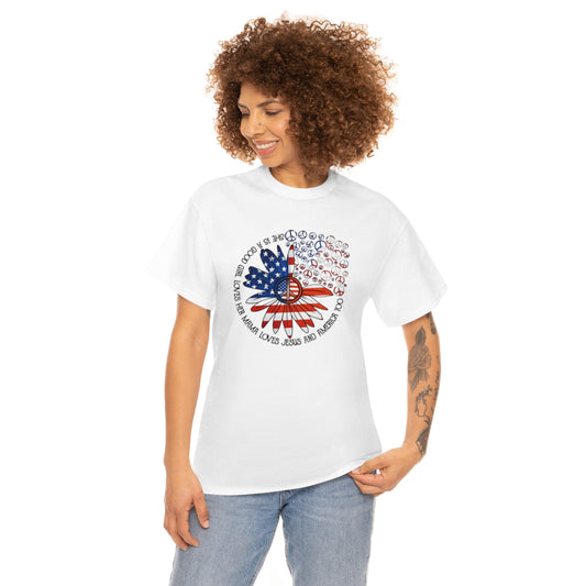 Flag Flower with Peace Sign Tshirt. She's a Good Girl Tshirt, inspirational tshirt, American Tshirt,Flag Tshirt