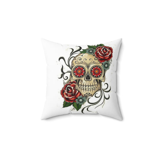 Day of the Dead Pillow, Halloween Pillow, Skull with Roses  Polyester Square Pillow