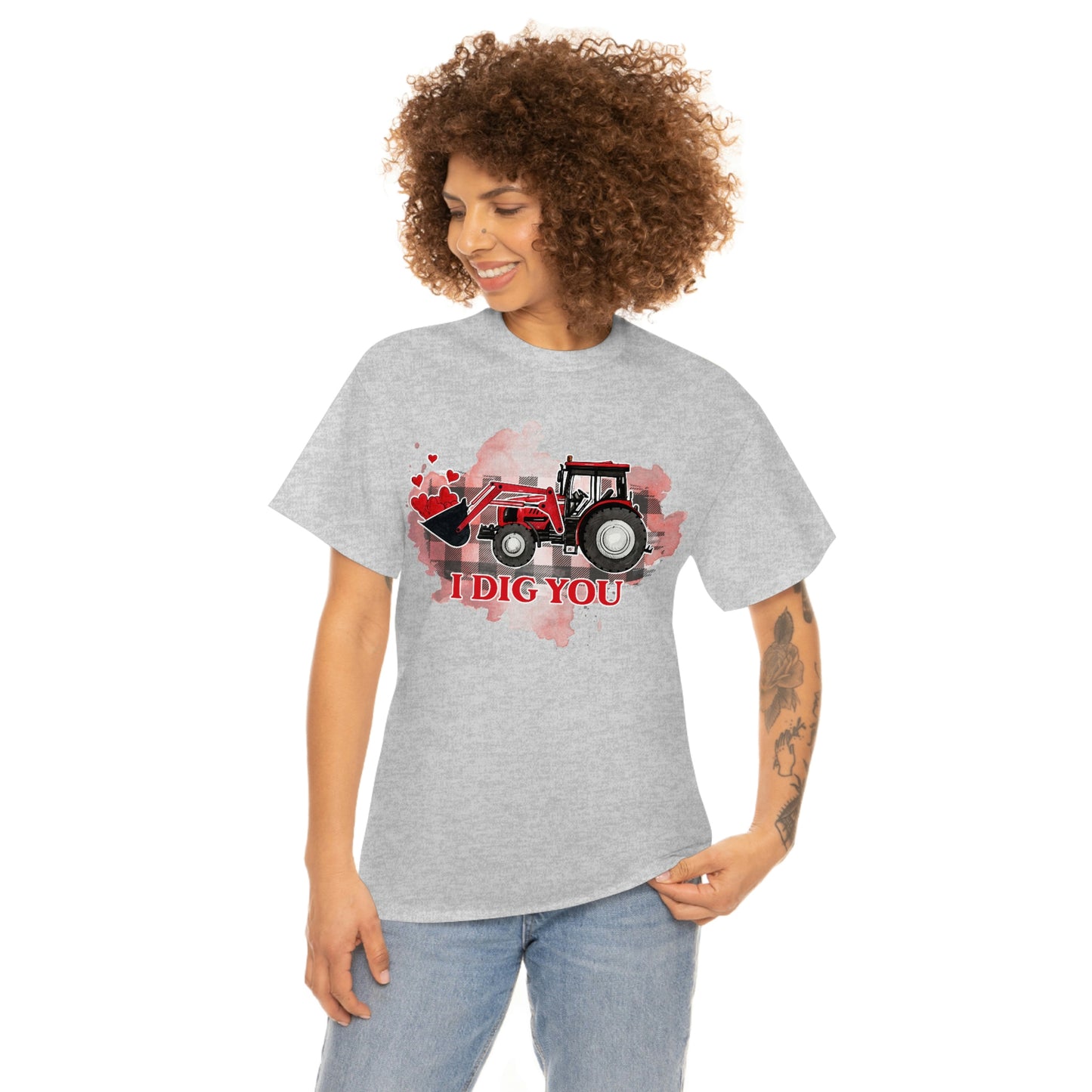 I Dig You Tractor Valentine Tshirt Unisex Heavy Cotton Tee