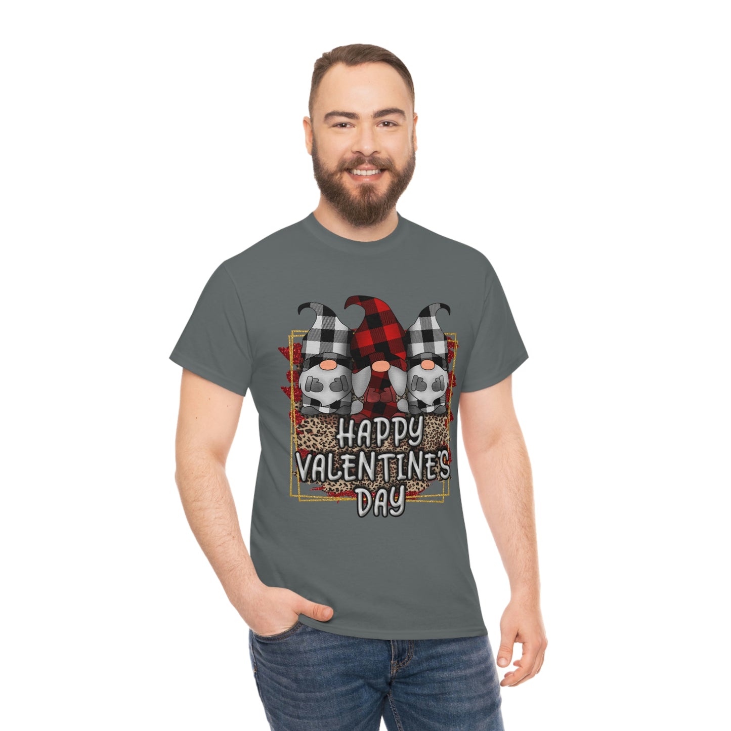 Gnome Buffalo Plaid Valentine Tshirt, Valentine Shirt, Gnome Shirt ,Unisex Heavy Cotton Tee