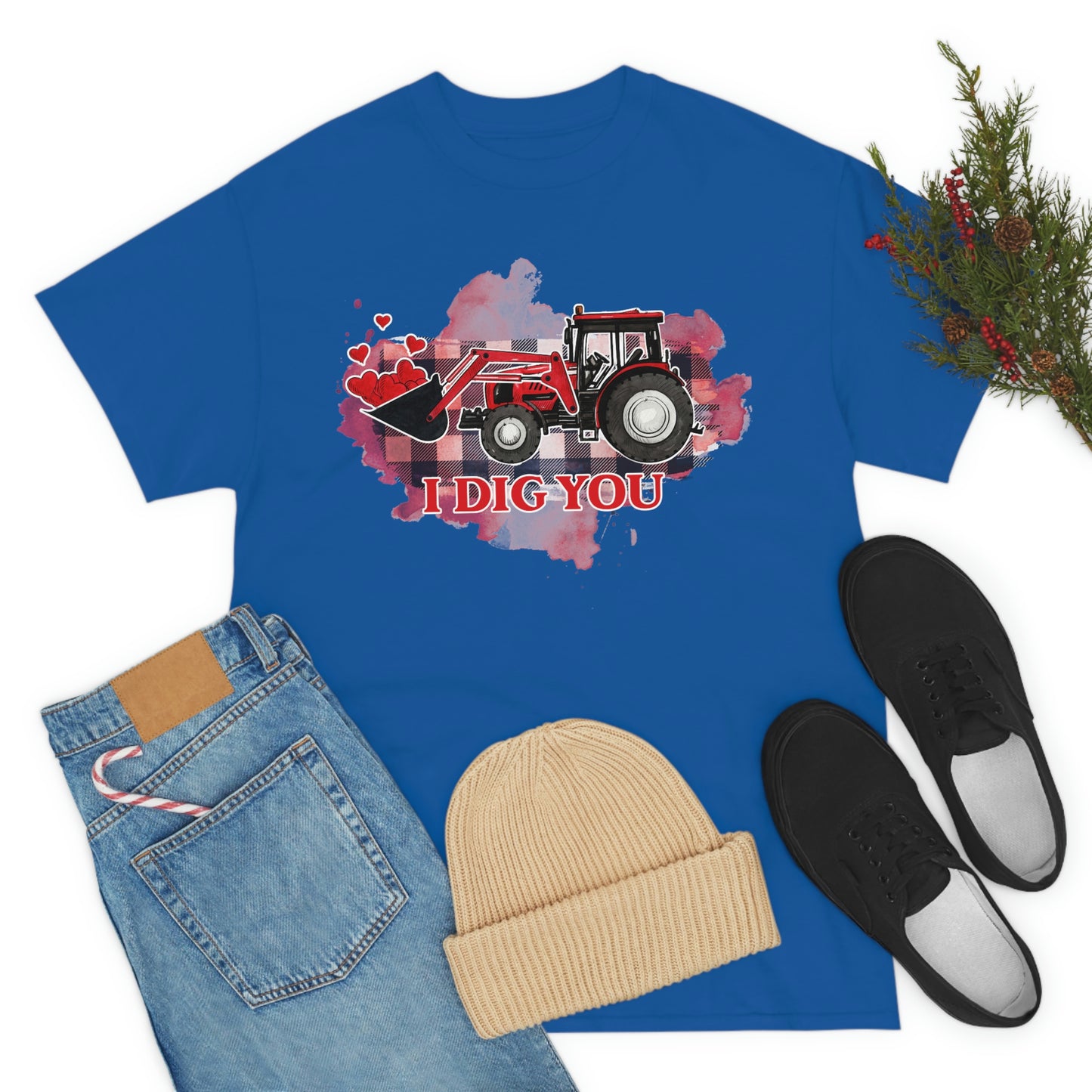 I Dig You Tractor Valentine Tshirt Unisex Heavy Cotton Tee