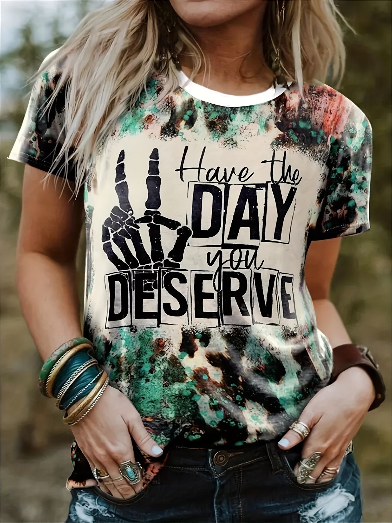 Have the Day you deserve Leopard Western  T-Shirt, Crew Neck Short Sleeve T-Shirt,