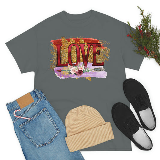 Love Flower Arrow Valentine Unisex Heavy Cotton Tee