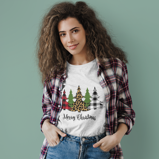 Oh Christmas Tree Shirt, Leopard and Buffalo Check Tree Shirt, Merry Christmas Shirt, - Tumble Hills